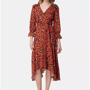 Tahari ASL Leopard Dress Animal-Print Faux-Wrap Georgette Midi Dress